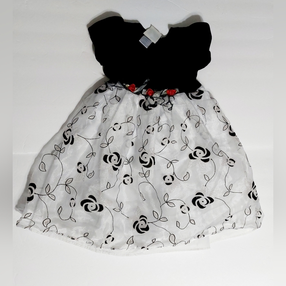 Marmellata Sparkle Dress 24‎ mo Black and white with Roses